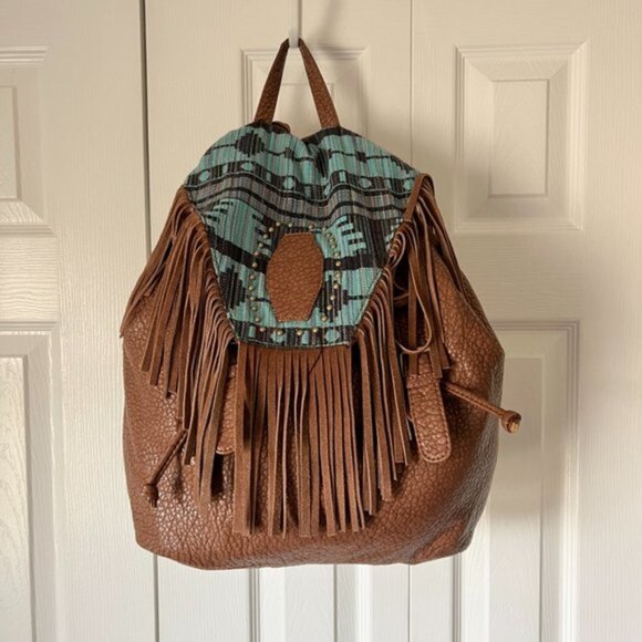 ecote suede mini backpack NWOT Ecote Southwestern Backpack with Fringe Brown Leather